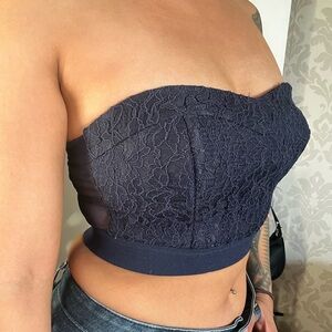 Navy Lace Strapless Top